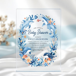 Blauw Aquarel Onderwater Baby Shower Acryl Uitnodigingen
