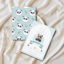 Blauw Aquarel Panda Verjaardagsfeest voor kinderen