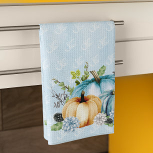 Blauw Aquarel Pompoen Herfst Najaar Theedoek