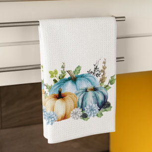 Blauw Aquarel Pompoen Herfst Najaar Theedoek
