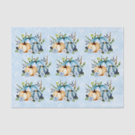 Blauw Aquarel Pompoen Herfst Najaar Tissuepapier (Voorkant)