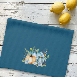 Blauw Aquarel Pompoen Herfst  Theedoek
