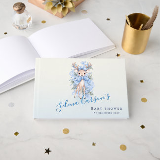 Blauw Aquarel Ree Baby Shower 3 Ringband Gastenboek