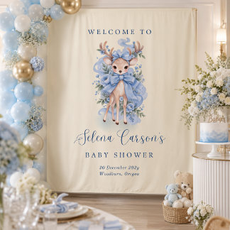 Blauw Aquarel Ree Baby Shower Achtergrond Wandkleed