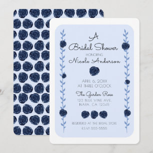Blauw Aquarel Roos Wijnranken Cottage Bruidsdouche Kaart