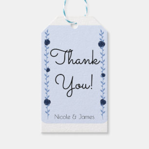 Blauw Aquarel Rozen Wijnranken Cottage Chic Bruilo Cadeaulabel