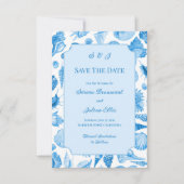 Blauw Aquarel Schelp Kust Chic Save The Date (Voorkant)