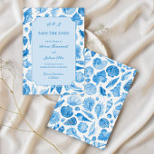 Blauw Aquarel Schelp Kust Chic Save The Date