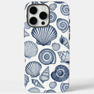 Blauw Aquarel Schelp Patroon Kust Nautilus iPhone 16 Pro Max Hoesje