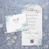 Blauw Aquarel Script Harten QR Code Trouwen All In One Uitnodiging