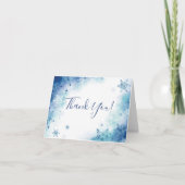 Blauw Aquarel Sneeuwvlokken Shower Bedankkaart (Voorkant)