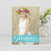 Blauw Aquarel Spat Foto Afstudeerfeest Kaart (Staand voorkant)