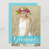 Blauw Aquarel Spat Foto Afstudeerfeest Kaart (Voorkant / Achterkant)