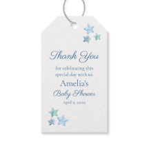 Blauw Aquarel Sterren Baby Shower Favor Gift Tag