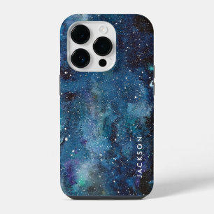 Blauw Aquarel Sterrenstelsel Naam iPhone 14 Plus Hoesje
