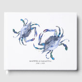 Blauw Aquarel Strand Bruiloft Gastenboek (Voorkant)