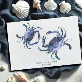 Blauw Aquarel Strand Bruiloft Gastenboek