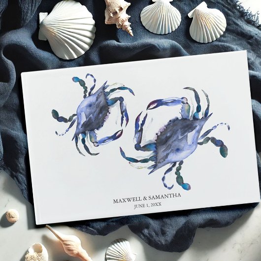 Blauw Aquarel Strand Bruiloft Gastenboek