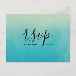 Blauw Aquarel Strand Bruiloft Rsvp Uitnodiging Briefkaart