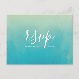 Blauw Aquarel Strand Bruiloft Rsvp Uitnodiging Briefkaart