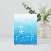 Blauw Aquarel Strand Bruiloft Save the Date Aankondigingskaart (Staand voorkant)