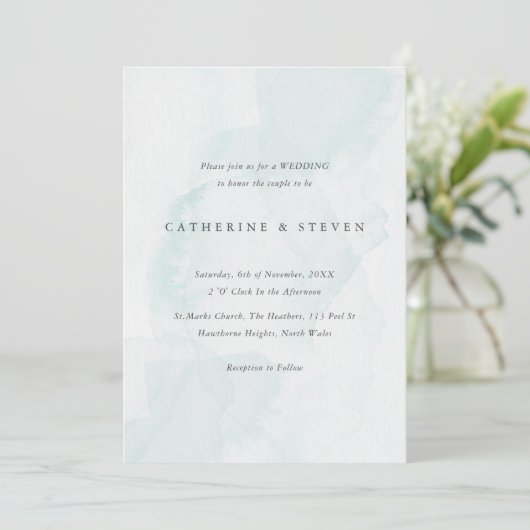 Blauw Aquarel Strand Kustbruiloft Kaart (Staand voorkant)