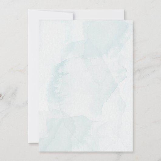 Blauw Aquarel Strand Kustbruiloft Kaart (Achterkant)