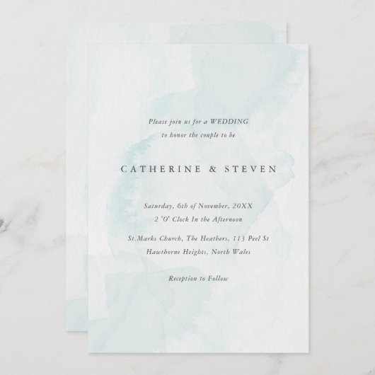 Blauw Aquarel Strand Kustbruiloft Kaart (Voorkant / Achterkant)