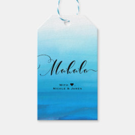 Blauw Aquarel Strand Tropische Chic MAHALO ALOHA Cadeaulabel