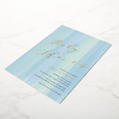 Blauw aquarel streep baby shower folie uitnodiging (Gedraaid)