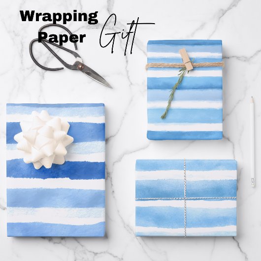 Blauw Aquarel Streep Inpakpapier Vel