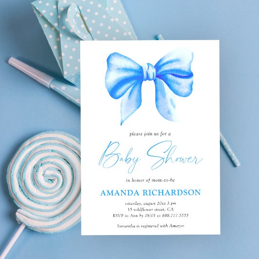 Blauw Aquarel Strik Jongens Baby Shower Kaart