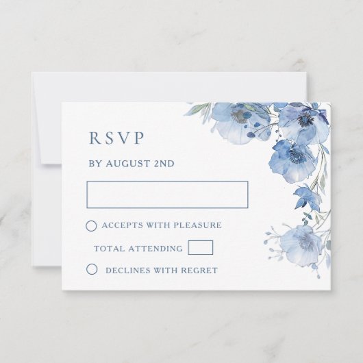 Blauw Aquarel Trouw RSVP Kaart (Voorkant)