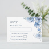 Blauw Aquarel Trouw RSVP Kaart (Staand voorkant)