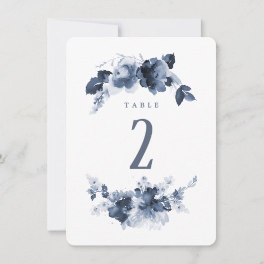 Blauw Aquarel Trouwtafel Nummer Kaart (Voorkant)