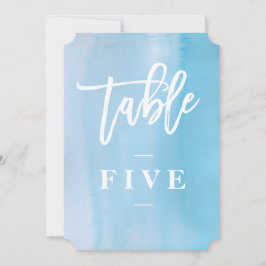 Blauw aquarel trouwtafel nummer kaart