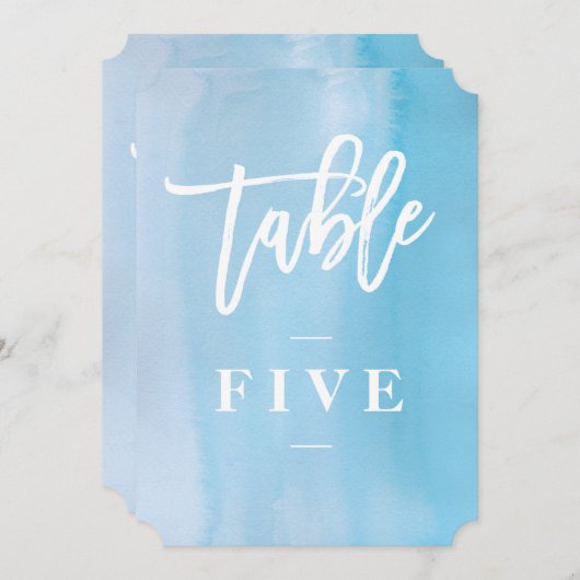 Blauw aquarel trouwtafel nummer kaart (Voorkant / Achterkant)
