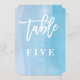 Blauw aquarel trouwtafel nummer kaart