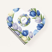 Blauw Aquarel Tulp Hart Bloem Romantisch Notitieboek (Voorkant)