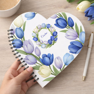 Blauw Aquarel Tulp Hart Bloem Romantisch Notitieboek
