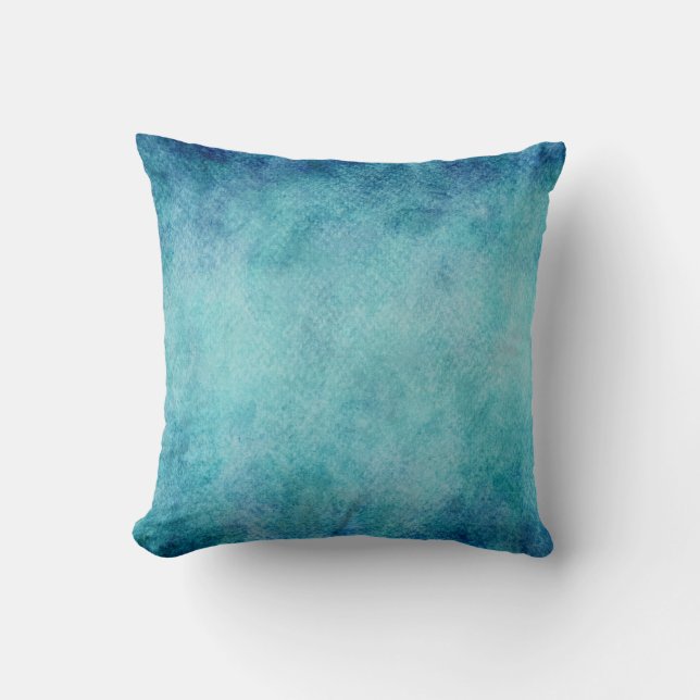 Blauw Aquarel Turquoise Papier Achtergrond Kussen (Voorkant)