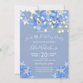 Blauw Aquarel Vergeet-mij-nietje Sweet 16 Verjaard Kaart