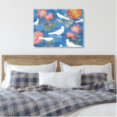 Blauw Aquarel Vintage Bloemen & Vogels Canvas Afdruk (Insitu (Slaapkamer))