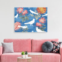 Blauw Aquarel Vintage Bloemen & Vogels