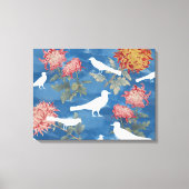 Blauw Aquarel Vintage Bloemen & Vogels Canvas Afdruk (Voorkant)