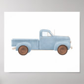 Blauw Aquarel Vintage Vrachtwagen Poster (Voorkant)
