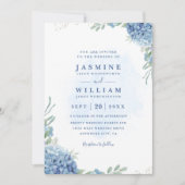Blauw Aquarel Virtueel Elegante QR Code Trouwen Kaart (Voorkant)