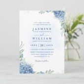 Blauw Aquarel Virtueel Elegante QR Code Trouwen Kaart (Staand voorkant)
