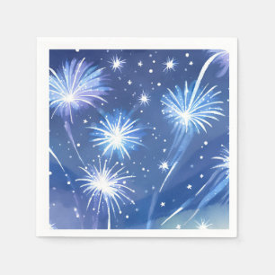 Blauw Aquarel Vuurwerk   Oud en Nieuw Feest Servet