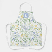 Blauw Aquarel Wildbloem Aangepaste Initiaal Schort (Voorkant)